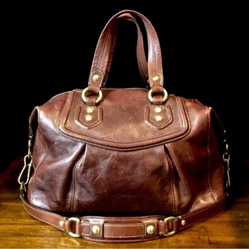 Vintage COACH Full Grain Brown Leather Top Handle Shoulder Bag NWOT